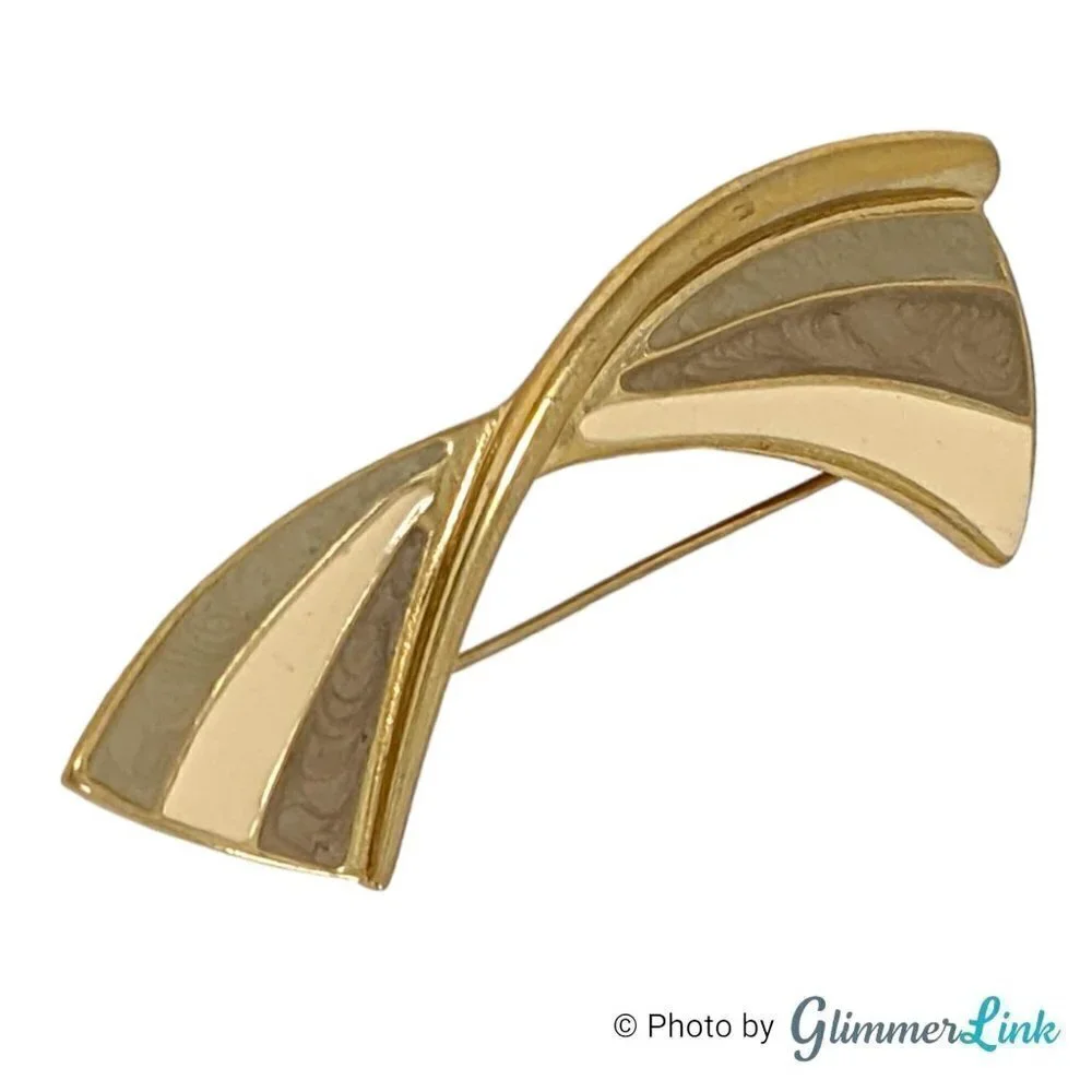 Vintage Trifari 1980s Twisted Abstract Bow Brooch Pin